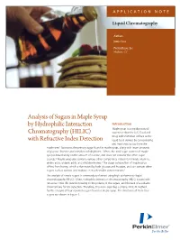 Analysis Fo Sugars in Maple Syrup