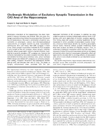 Cholinergic Modulation of Excitatory Synaptic Transmission in the CA3 Area of the Hippocampus