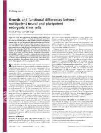 Genetic and Functional Differences Between Multipotent Neural and Pluripotent Embryonic Stem Cells