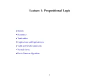 Lecture 1: Propositional Logic