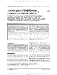 Constitutive Activation of RAS/MAPK Pathway Cooperates with Trisomy 21 and Is Therapeutically Exploitable in Down Syndrome B-Cell Leukemia Anouchka P