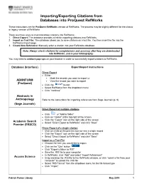 Importing/Exporting Citations from Databases Into Proquest Refworks