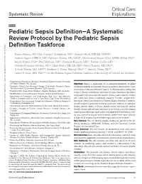 Pediatric Sepsis Definition—A Systematic Review Protocol