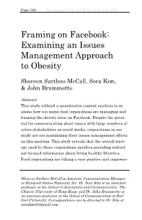 Framing on Facebook: Examining an Issues Management Approach to Obesity