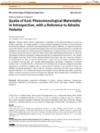 Qualia of God: Phenomenological Materiality in Introspection, with a Reference to Advaita Vedanta