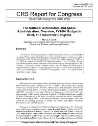 The National Aeronautics and Space Administration: Overview, FY2004 Budget in Brief, and Issues for Congress
