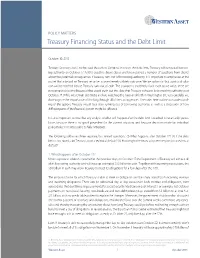 Treasury Financing Status and the Debt Limit