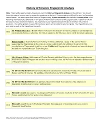 History of Forensic Fingerprint Analysis