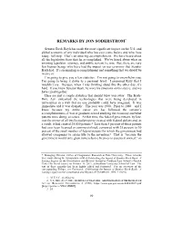 Remarks by Jon Soderstrom*