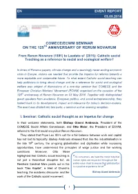 Comece/Ecwm Seminar on the 125Th Anniversary of Rerum Novarum