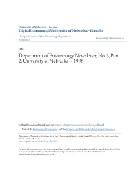 Department of Entomology Newsletter, No. 5, Part 2, University of Nebraska -- 1988
