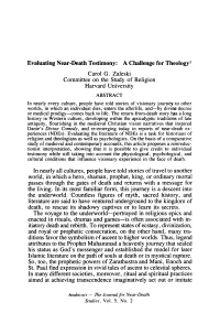 Evaluating Near-Death Testimony: a Challenge for Theology' Carol G