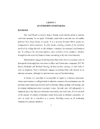 Lesson 1 an Overview of Retailing