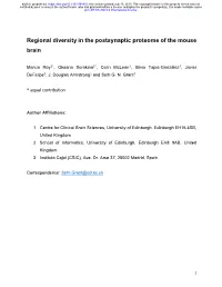 Regional Diversity in the Postsynaptic Proteome of the Mouse Brain