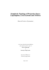 Symplectic Topology of Projective Space: Lagrangians, Local Systems and Twistors