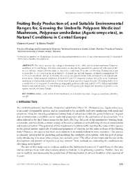 Fruiting Body Production Of, and Suitable Environmental Ranges For