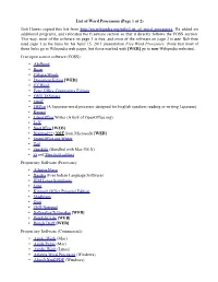 List of Word Processors (Page 1 of 2) Bob Hawes Copied This List From