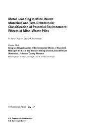 Metal Leaching in Mine-Waste Materials and Two Schemes for Classification of Potential Environmental Effects of Mine-Waste Piles