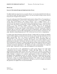 Ritesh Jain Essays in Mechanism Design and Implementation Theory