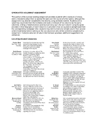 Syndicated Columnist Assignment