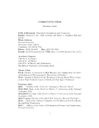 CURRICULUM VITAE Abraham Loeb Field of Research
