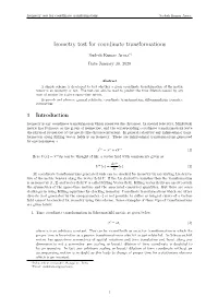 Isometry Test for Coordinate Transformations Sudesh Kumar Arora