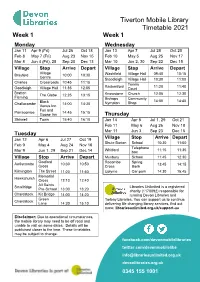 Tiverton Mobile Library Timetable 2021