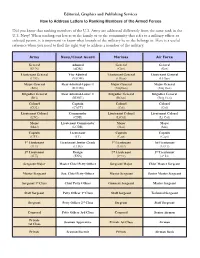 How to Address Letters to Ranking Members of the Armed Forces