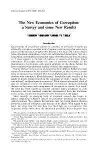 The New Economics of Corruption: a Survey and Some New Results