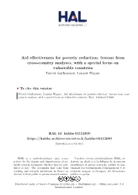 Aid Effectiveness for Poverty Reduction: Lessons from Cross-Country Analyses, with a Special Focus on Vulnerable Countries Patrick Guillaumont, Laurent Wagner