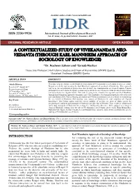 A Contextualized Study of Vivekananda's Neo- Vedanta (Through Karl Mannheim Approach of Sociology of Knowledge)