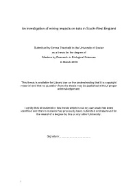 An Investigation of Mining Impacts on Bats in South-West England