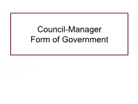 Basics of Council-Manager Form of Government