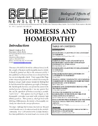 Hormesis and Homeopathy Introduction TABLE of CONTENTS Introduction Edward J