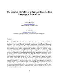 The Case for Kiswahili As a Regional Broadcasting Language in East Africa