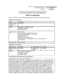 Notice of Opposition Opposer Information Applicant
