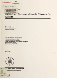 Report of Tests on Joseph Newman's Device
