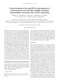 Characterization of the Small RNA Transcriptomes of Cell Protrusions and Cell Bodies of Highly Metastatic Hepatocellular Carcinoma Cells Via RNA Sequencing
