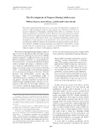 The Development of Purpose During Adolescence