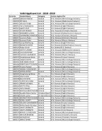 Valid Applicant List : 2018 -2019 Form No Student Name Category Course Applied for 1800005 AGNIVA GHATAK General B.Sc