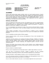 Human Resources Generalist Page 1 of 4 CITY of CONCORD CLASS SPECIFICATION