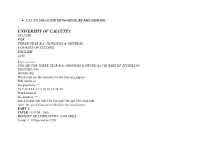 University of Calcutta Syllabi for Three-Year B.A