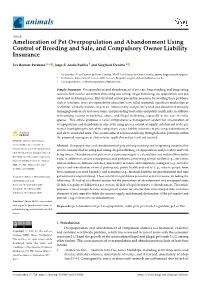 Amelioration of Pet Overpopulation and Abandonment Using Control of Breeding and Sale, and Compulsory Owner Liability Insurance