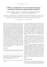 CDX2 As a Useful Marker of Colorectal Adenocarcinoma Metastases to Lung in Pre-Operative Biopsy Specimens