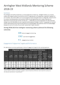 Aimhigher West Midlands Mentoring Scheme 2018-19 Summary the Aimhigher Partnership Coordinates an Annual Programme of Mentoring