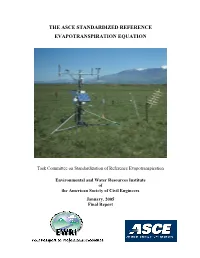 Asce Standardized Reference Evapotranspiration Equation
