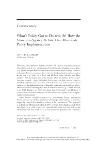 How the Structure-Agency Debate Can Illuminate Policy Implementation