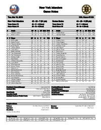 New York Islanders Game Notes