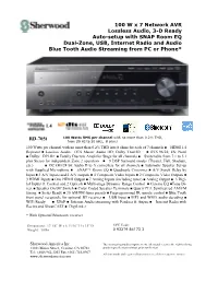100 W X 7 Network AVR Lossless Audio, 3-D Ready Auto-Setup with SNAP Room EQ Dual-Zone, USB, Internet Radio and Audio Blue Tooth Audio Streaming from PC Or Phone*