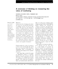 A Summary of Thinking on Measuring the Value of Marketing